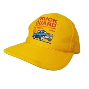 Vintage Trucker Hat Shell Motor Oil Pickup Truck Guard Sport Cap Mesh Snap Back
